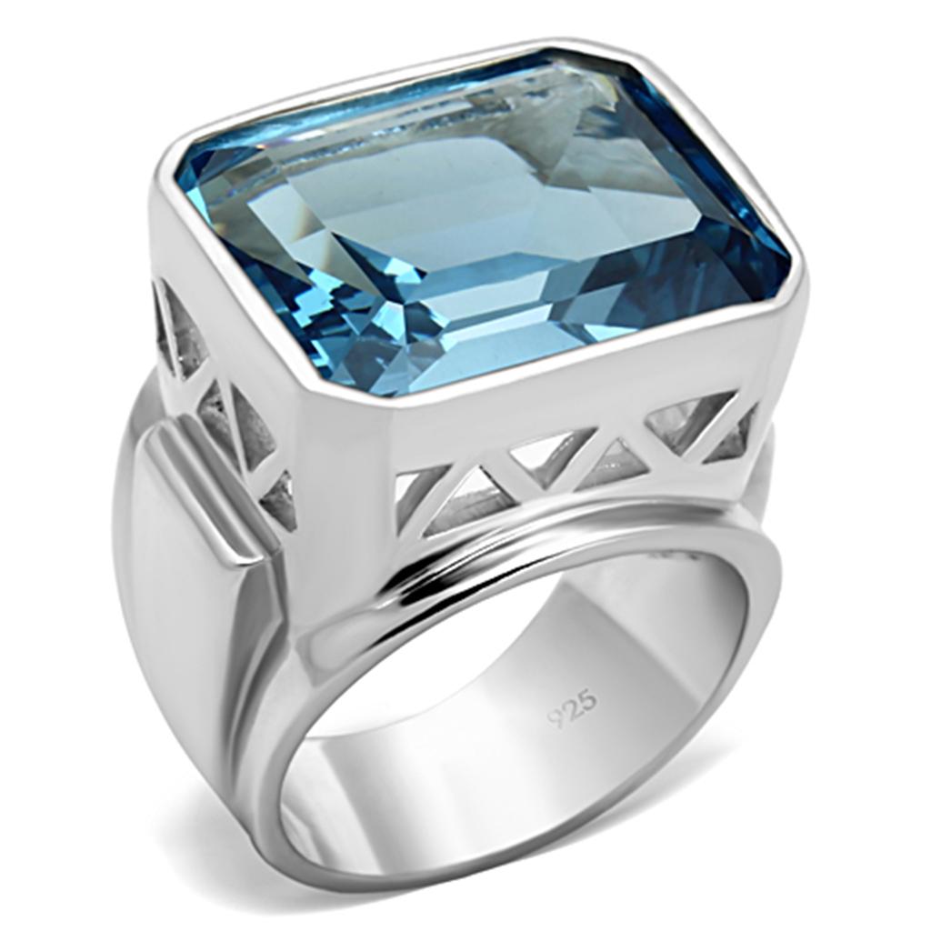 LOS669 - Silver 925 Sterling Silver Ring with Synthetic Spinel in Sea Blue-0
