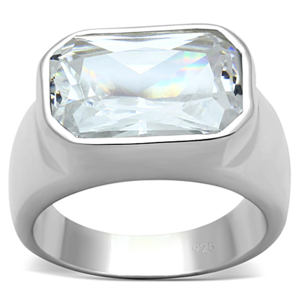LOS671 - Silver 925 Sterling Silver Ring with AAA Grade CZ  in Clear-0