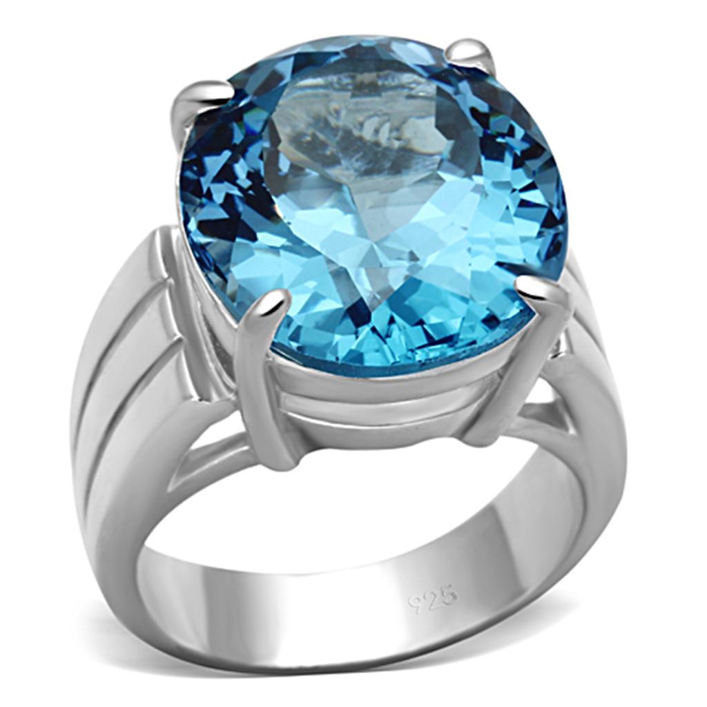 LOS676 - Silver 925 Sterling Silver Ring with Synthetic Spinel in Sea Blue-0
