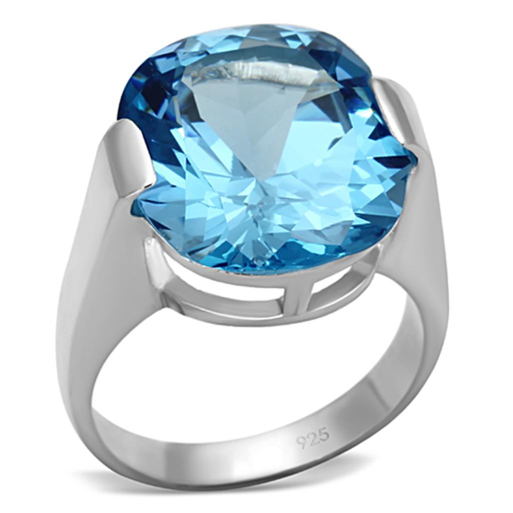 LOS687 - Silver 925 Sterling Silver Ring with Synthetic Spinel in Sea Blue-0