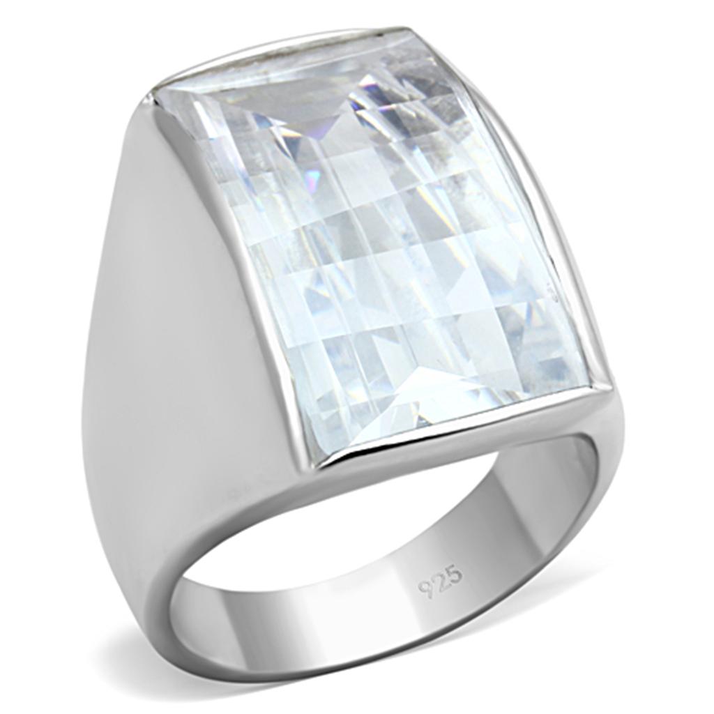 LOS690 - Silver 925 Sterling Silver Ring with AAA Grade CZ  in Clear-0
