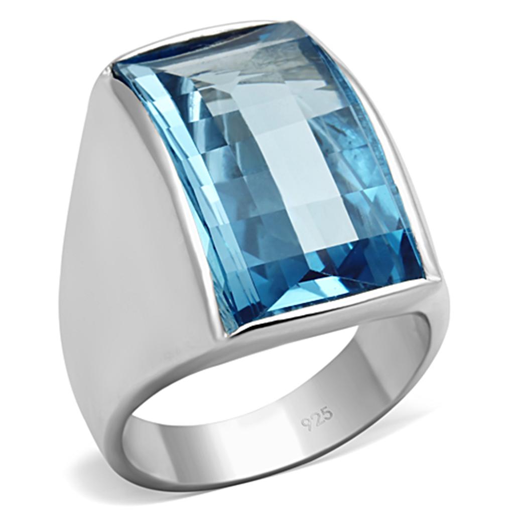 LOS691 - Silver 925 Sterling Silver Ring with Synthetic Spinel in Sea Blue-0