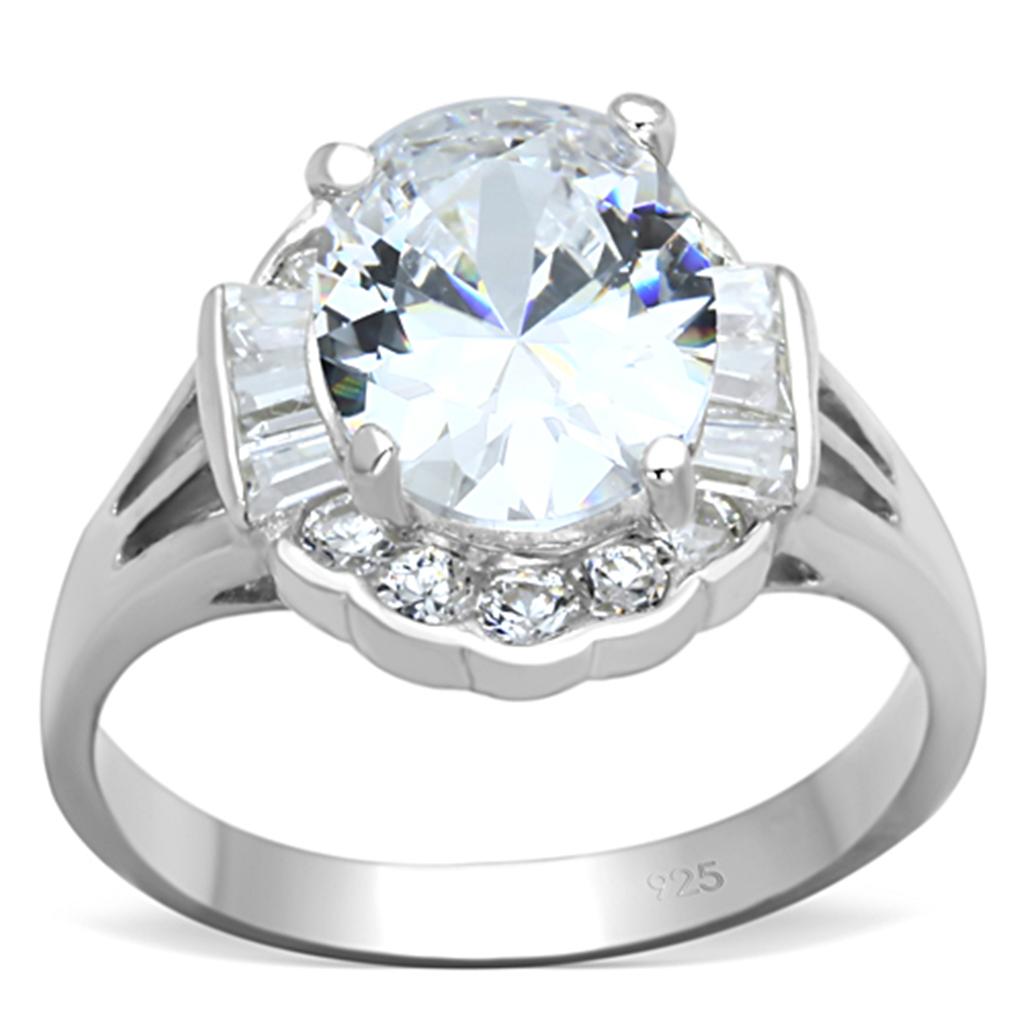 LOS701 - Silver 925 Sterling Silver Ring with AAA Grade CZ  in Clear-0