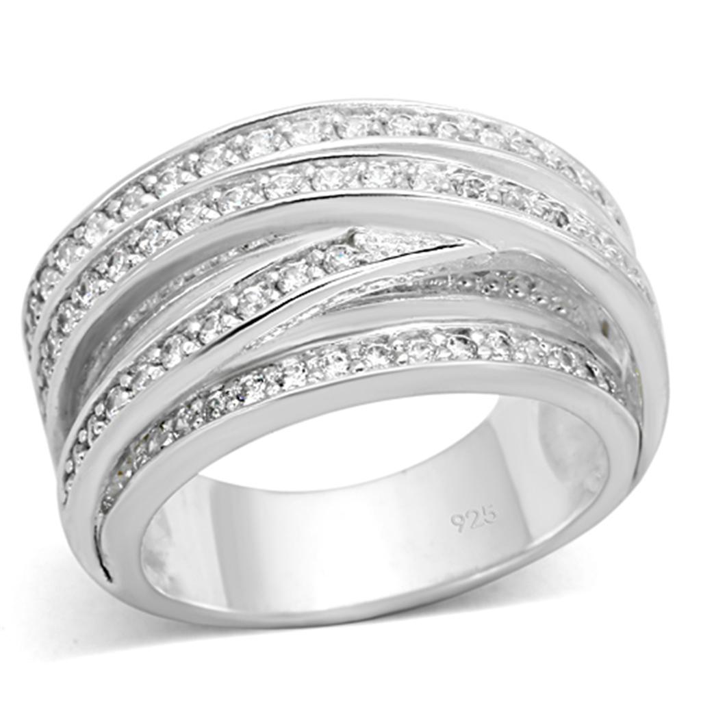 LOS716 - Silver 925 Sterling Silver Ring with AAA Grade CZ  in Clear-0