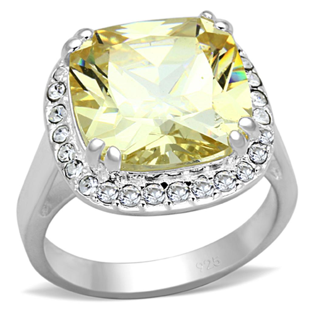 LOS718 - Silver 925 Sterling Silver Ring with AAA Grade CZ  in Citrine Yellow-0