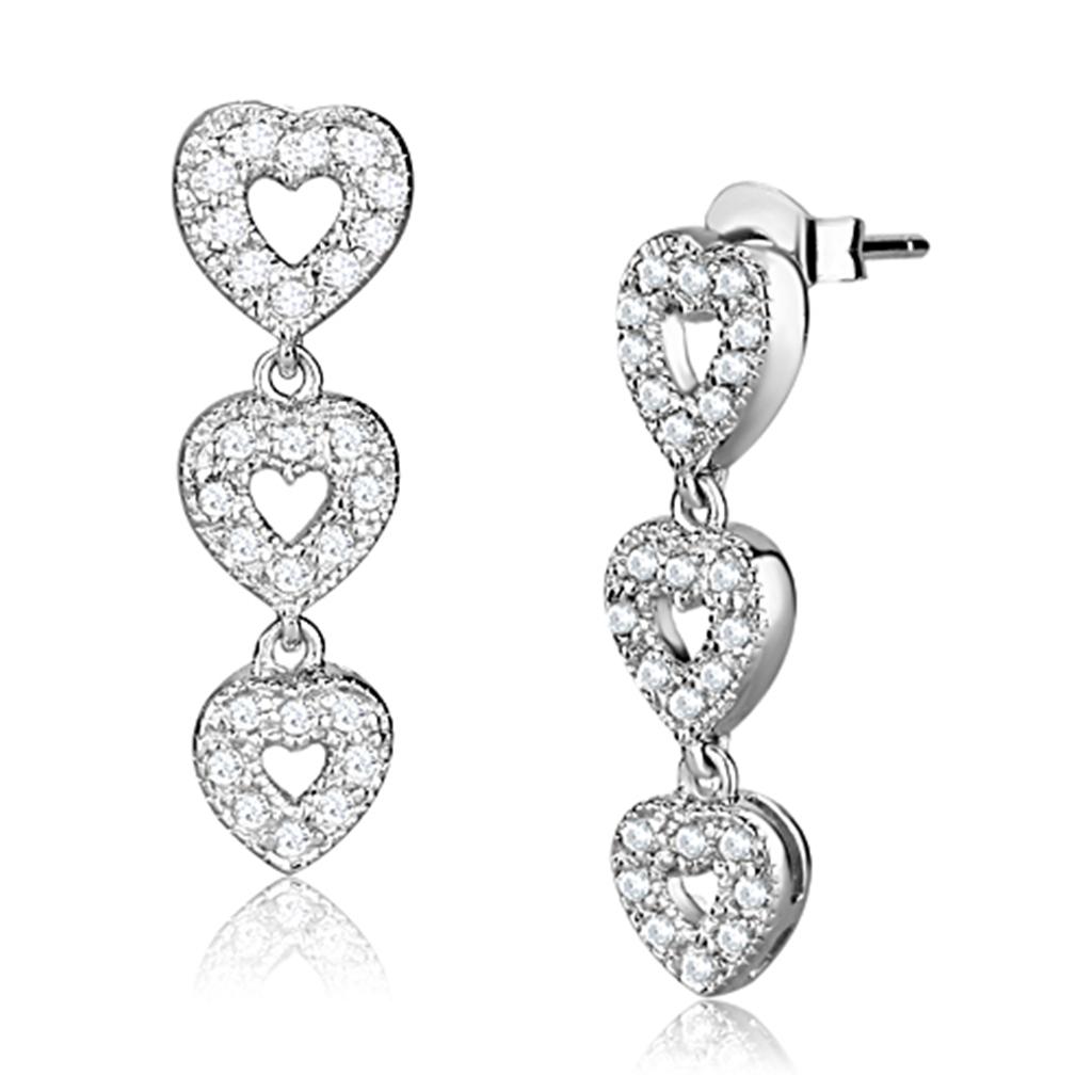 LOS722 - Rhodium 925 Sterling Silver Earrings with AAA Grade CZ  in Clear-0