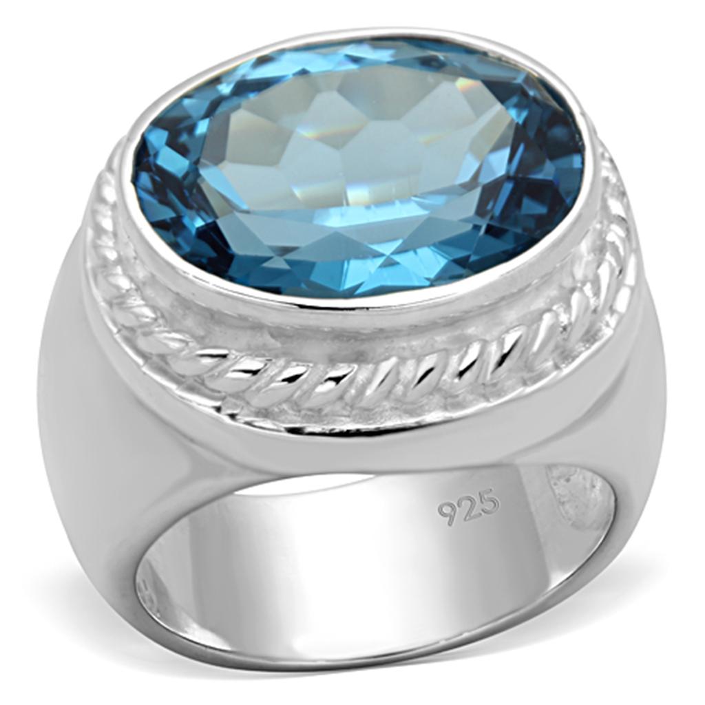 LOS732 - Silver 925 Sterling Silver Ring with Synthetic Spinel in Sea Blue-0