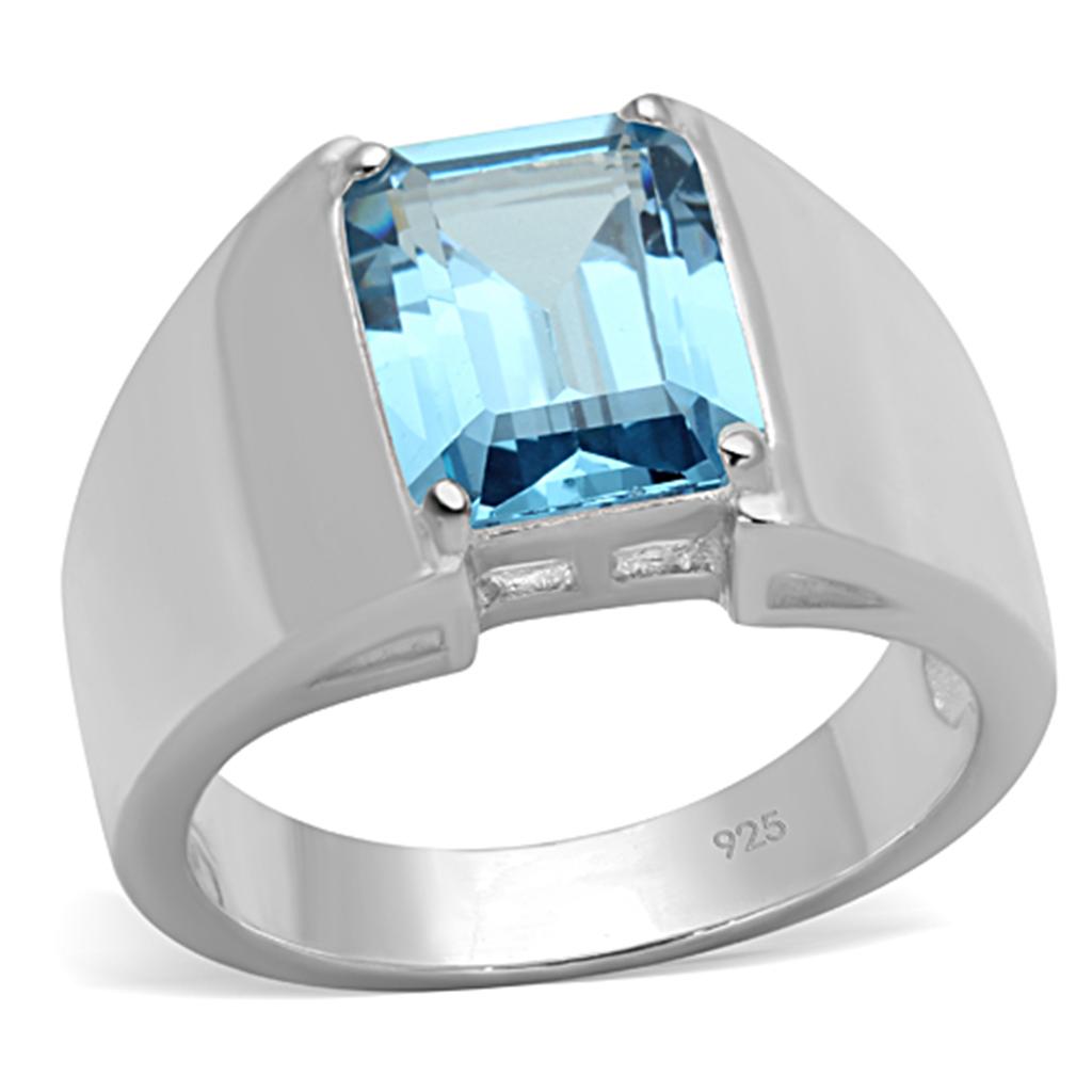 LOS742 - Silver 925 Sterling Silver Ring with Synthetic Spinel in Sea Blue-0