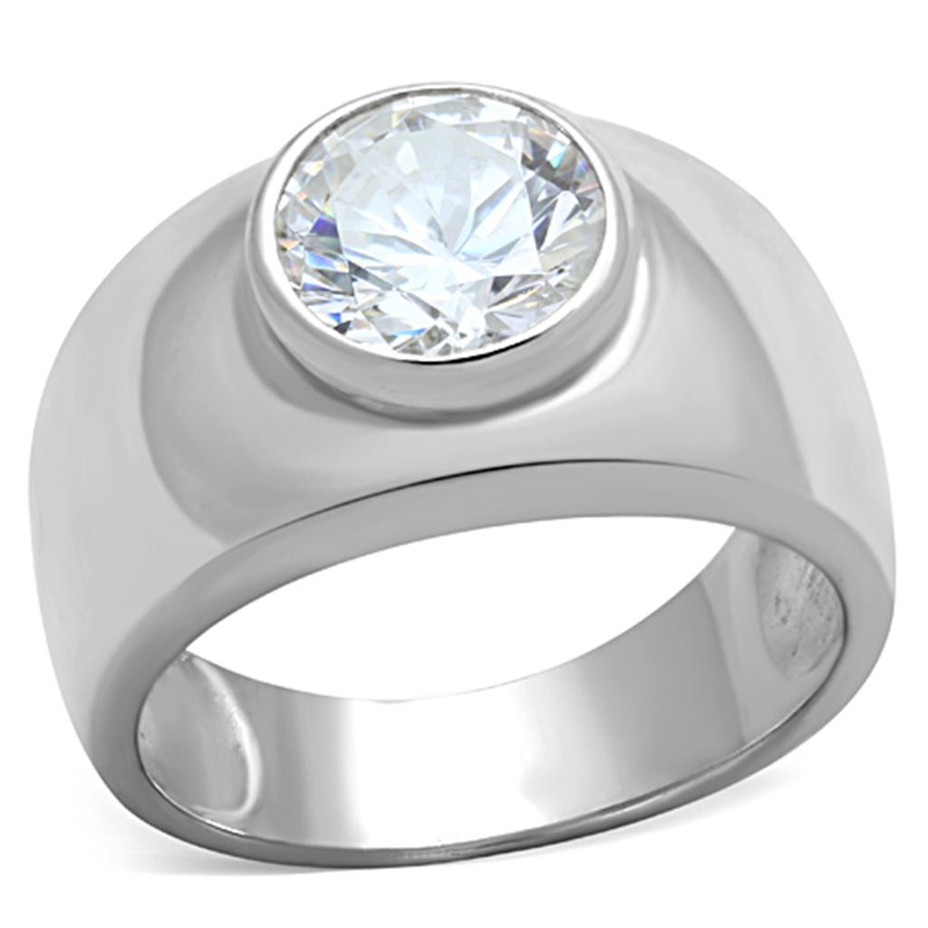 LOS744 - Silver 925 Sterling Silver Ring with AAA Grade CZ  in Clear-0
