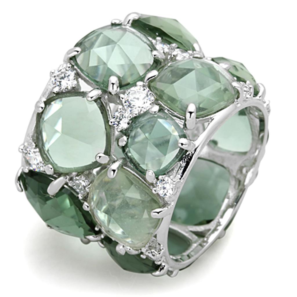 LOS764 - Rhodium 925 Sterling Silver Ring with Synthetic Synthetic Glass in Emerald-0