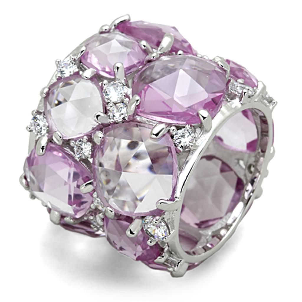 LOS768 - Rhodium 925 Sterling Silver Ring with Synthetic Corundum in Light Rose-0