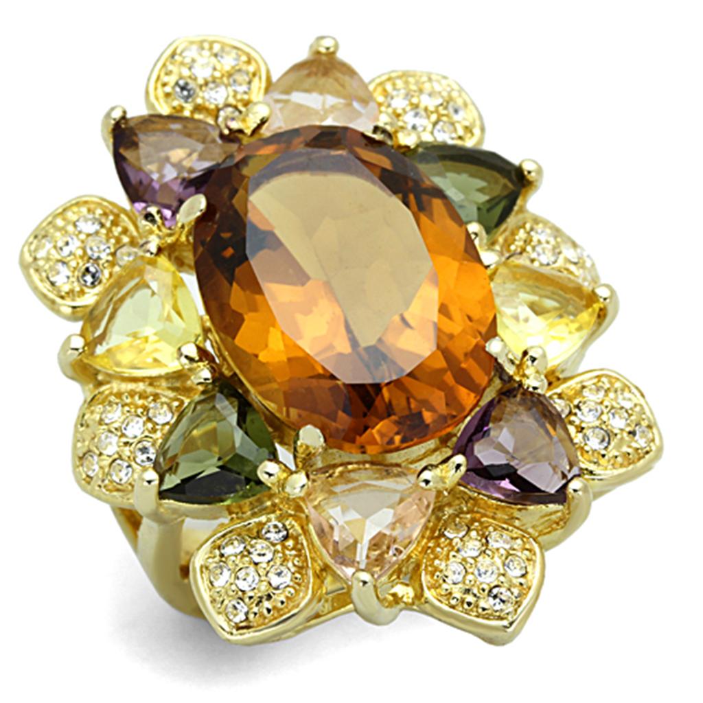 LOS771 - Gold 925 Sterling Silver Ring with Synthetic Synthetic Glass in Champagne-0