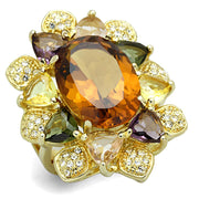 LOS771 - Gold 925 Sterling Silver Ring with Synthetic Synthetic Glass in Champagne-0