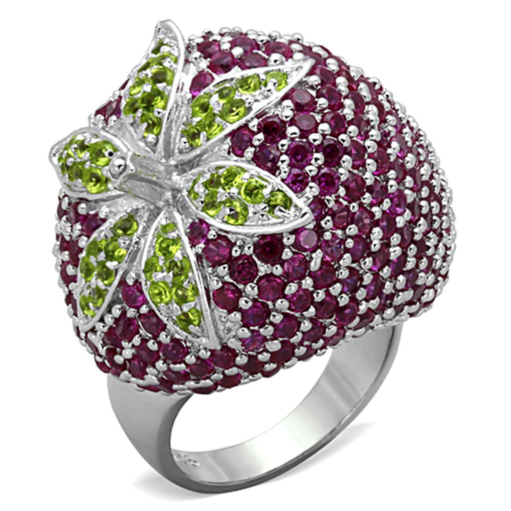 LOS774 - Rhodium 925 Sterling Silver Ring with AAA Grade CZ  in Multi Color-0