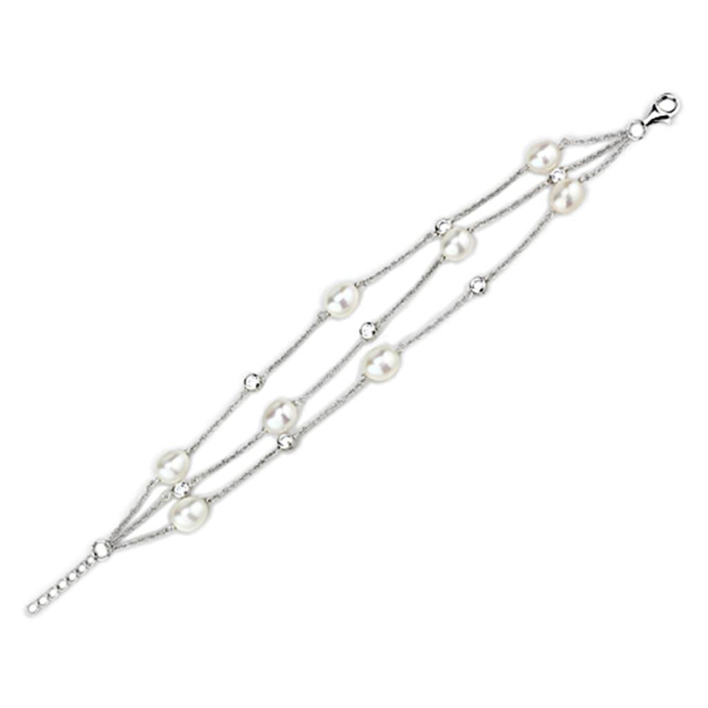 LOS781 - Rhodium 925 Sterling Silver Bracelet with Synthetic Pearl in White-0