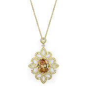 LOS784 - Gold 925 Sterling Silver Chain Pendant with AAA Grade CZ  in Champagne-0