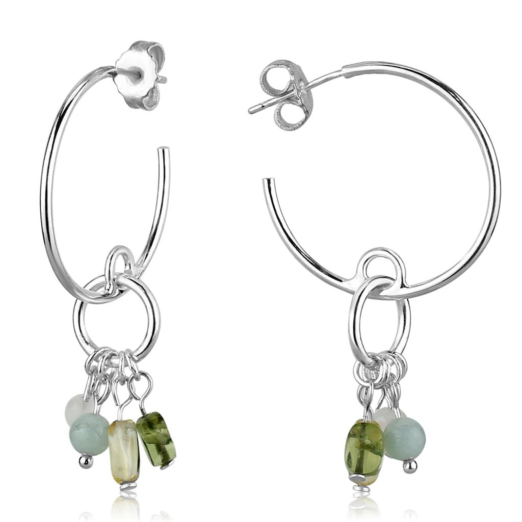 LOS788 - Silver 925 Sterling Silver Earrings with Synthetic Glass Bead in Multi Color-0