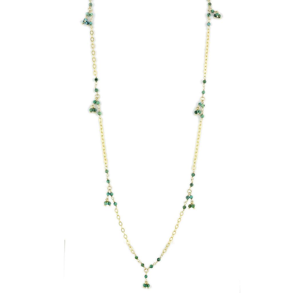 LOS794 - Matte Gold 925 Sterling Silver Necklace with Semi-Precious Turquoise in Emerald-0