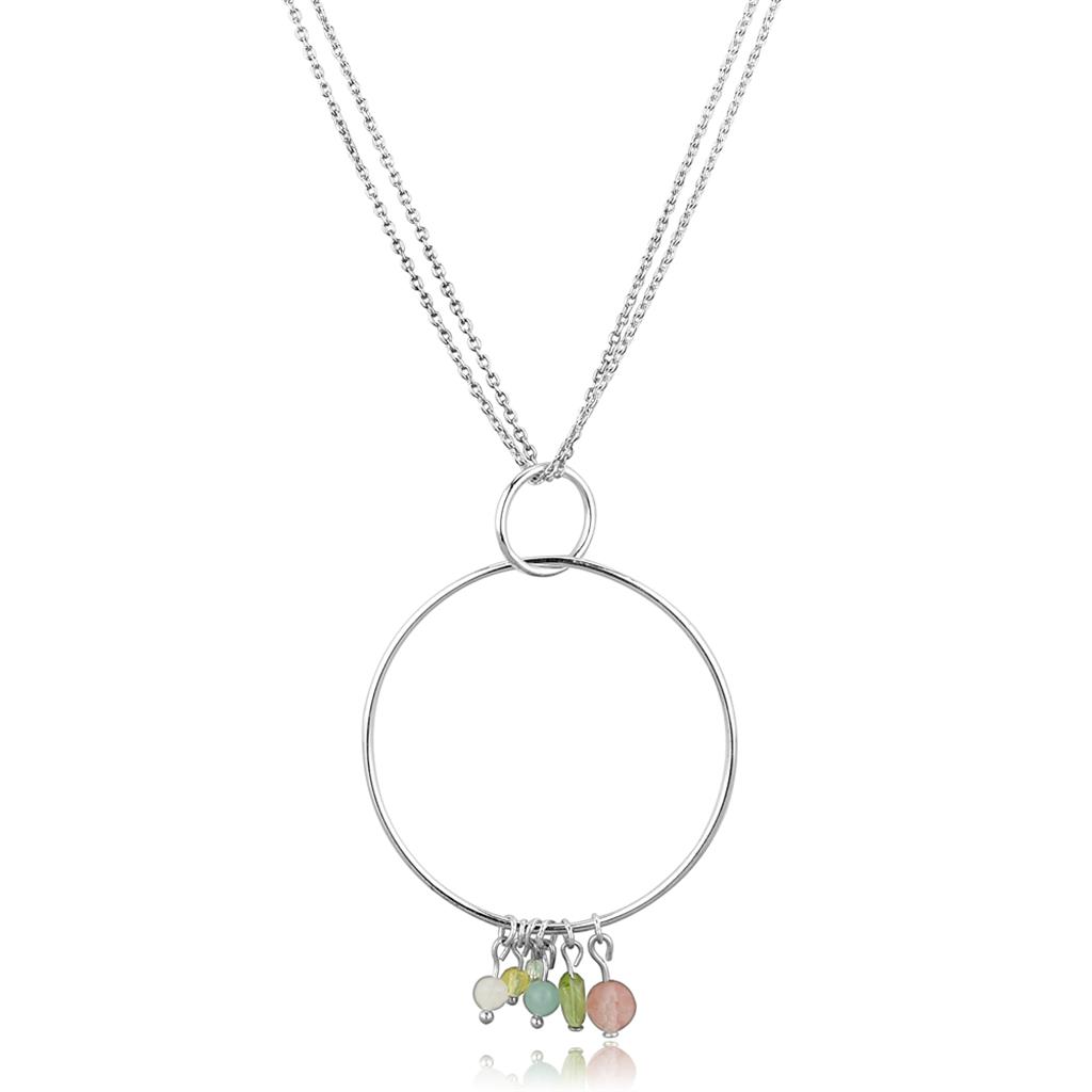 LOS796 - Silver 925 Sterling Silver Necklace with Synthetic Glass Bead in Multi Color-0