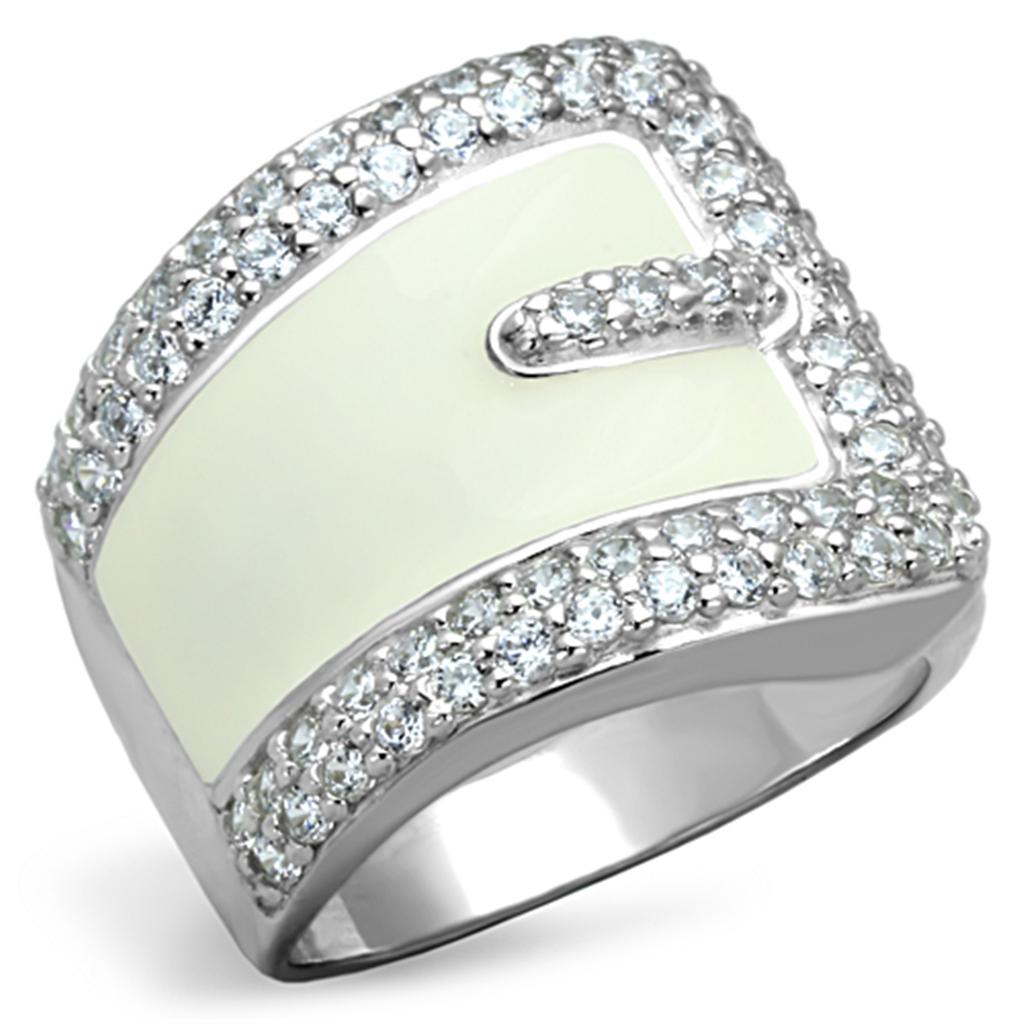 LOS804 - Rhodium 925 Sterling Silver Ring with AAA Grade CZ  in Clear-0