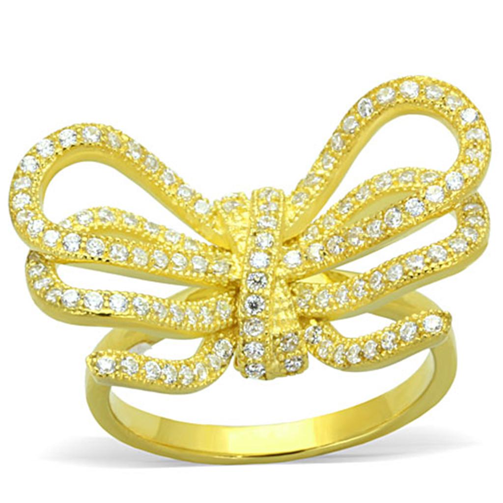 LOS809 - Gold 925 Sterling Silver Ring with AAA Grade CZ  in Clear-0