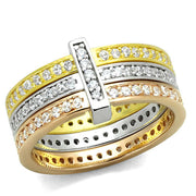 LOS811 - Rhodium + Gold + Rose Gold 925 Sterling Silver Ring with AAA Grade CZ  in Clear-0