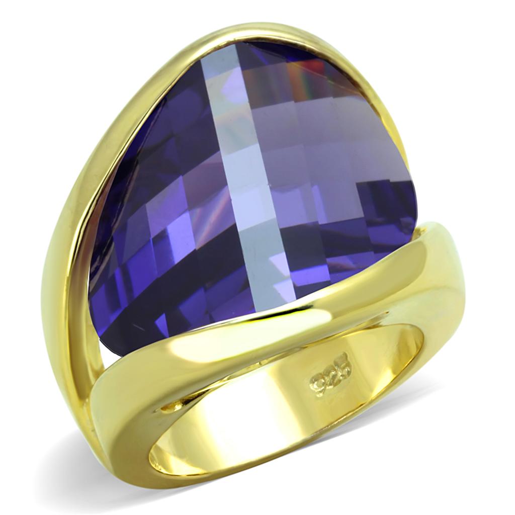LOS821 - Gold 925 Sterling Silver Ring with AAA Grade CZ  in Tanzanite-0