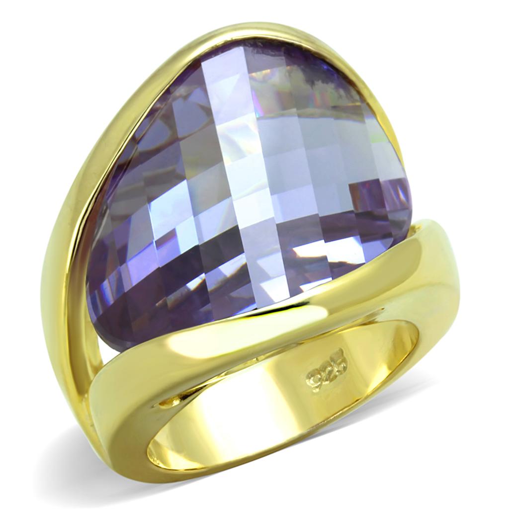 LOS822 - Gold 925 Sterling Silver Ring with AAA Grade CZ  in Amethyst-0