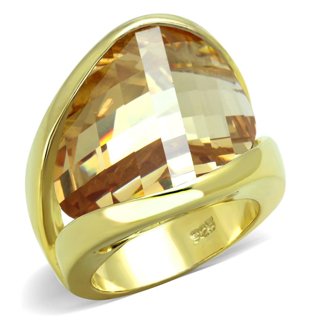 LOS824 - Gold 925 Sterling Silver Ring with AAA Grade CZ  in Champagne-0