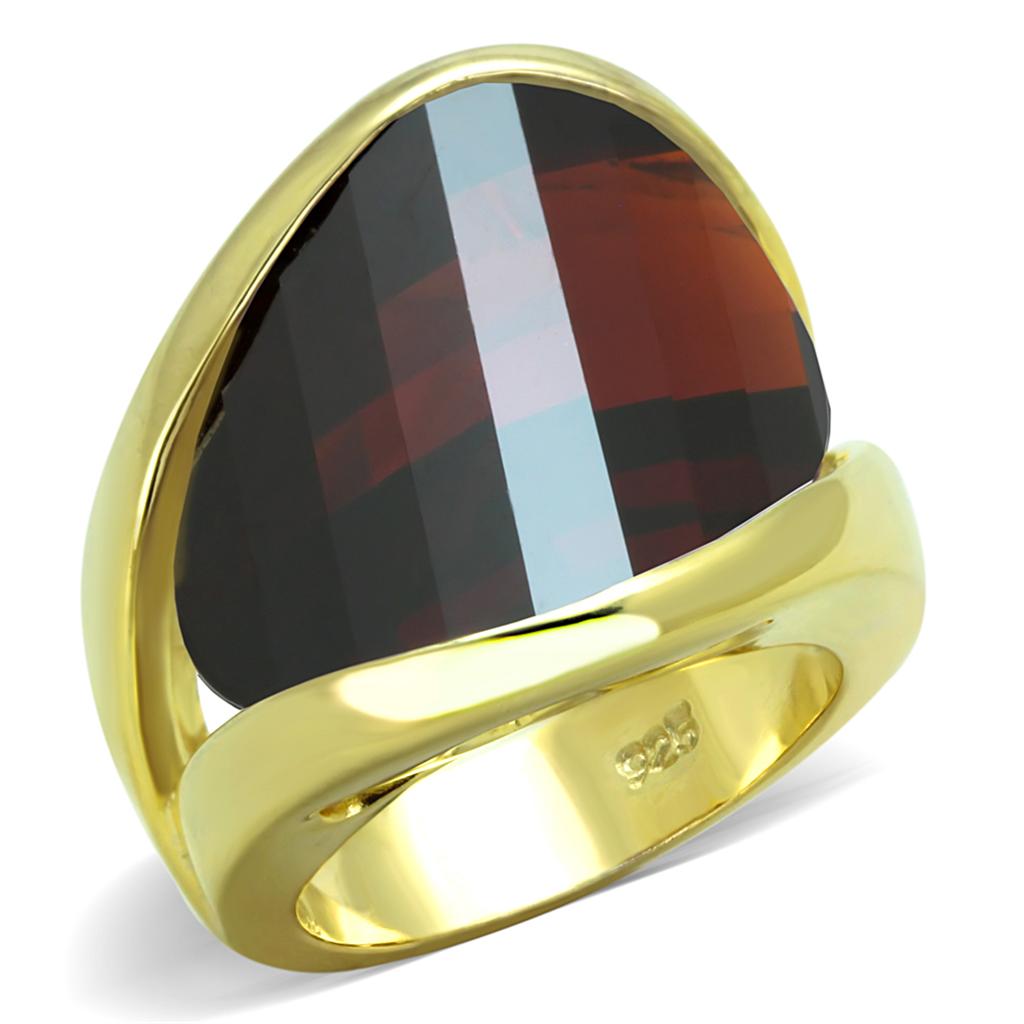 LOS827 - Gold 925 Sterling Silver Ring with AAA Grade CZ  in Garnet-0