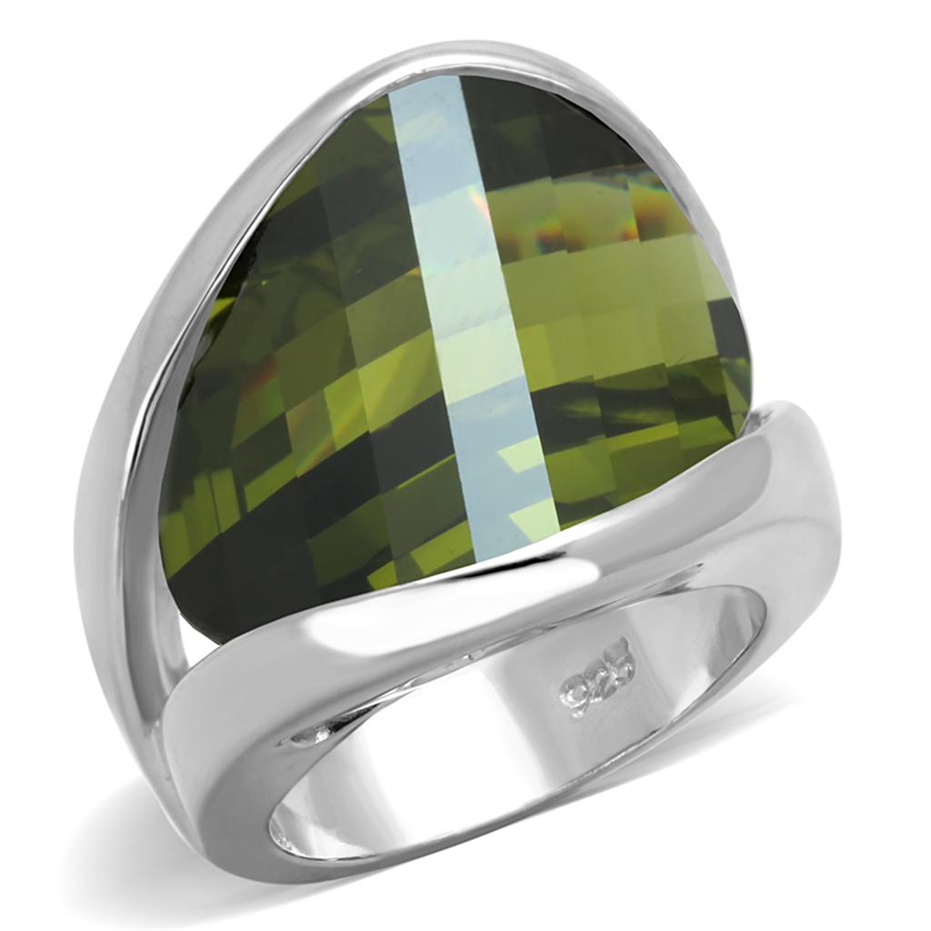 LOS829 - Rhodium 925 Sterling Silver Ring with AAA Grade CZ  in Olivine color-0