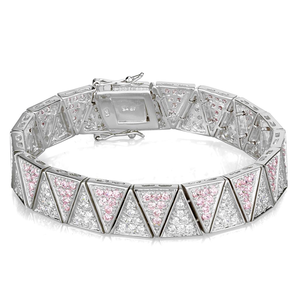 LOS845 - Rhodium 925 Sterling Silver Bracelet with AAA Grade CZ  in Rose-0