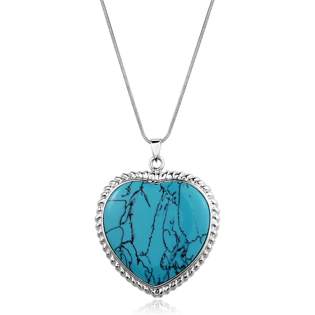 LOS861 - Silver 925 Sterling Silver Necklace with Synthetic Turquoise in Sea Blue-0