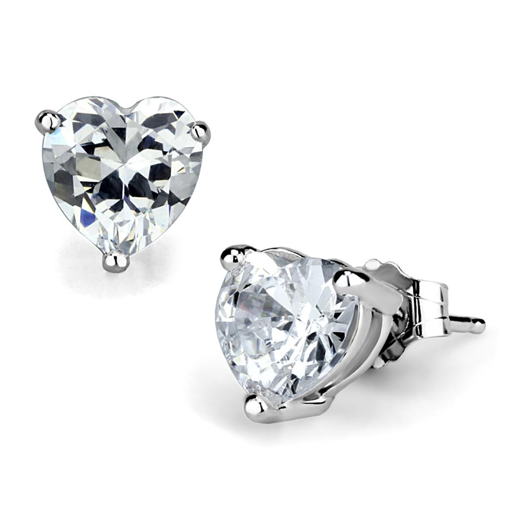 LOS882 - Rhodium 925 Sterling Silver Earrings with AAA Grade CZ  in Clear-0