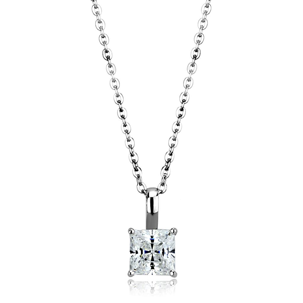 LOS894 - Rhodium 925 Sterling Silver Chain Pendant with AAA Grade CZ  in Clear-0