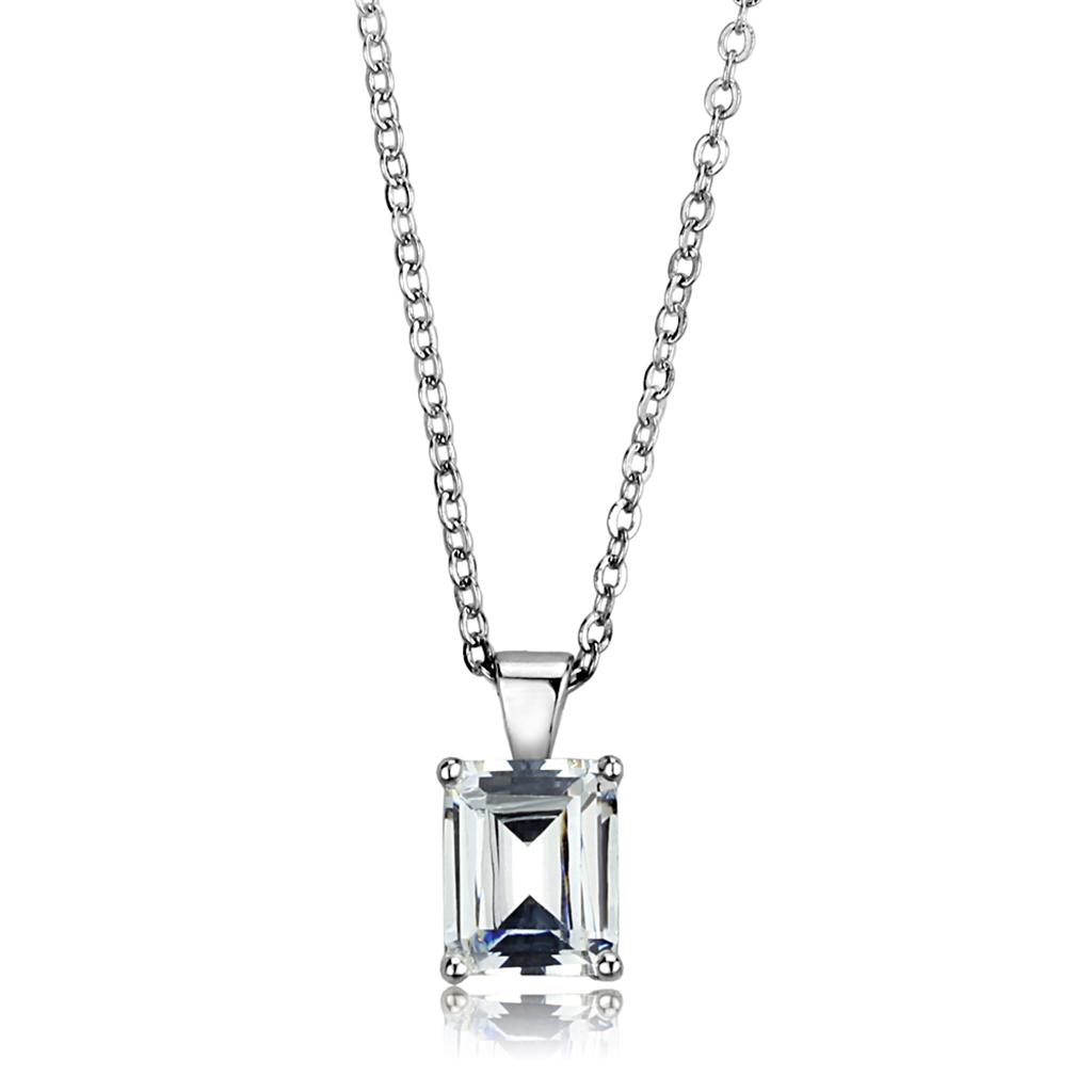 LOS896 - Rhodium 925 Sterling Silver Chain Pendant with AAA Grade CZ  in Clear-0