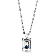 LOS896 - Rhodium 925 Sterling Silver Chain Pendant with AAA Grade CZ  in Clear-0