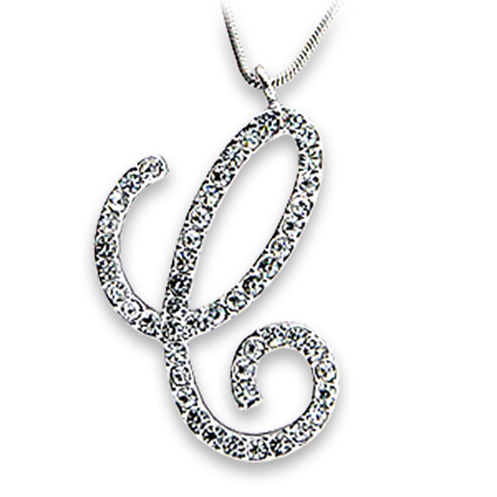 OT116 - Rhodium Brass Pendant with Top Grade Crystal  in Clear-0
