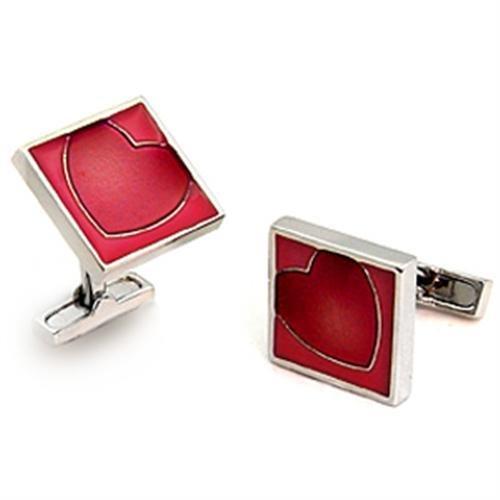 LO1192 - Rhodium Brass Cufflink with Epoxy  in Garnet-0