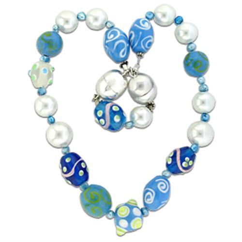 OT682 - Silver Brass Necklace with Synthetic Glass Bead in Multi Color-0