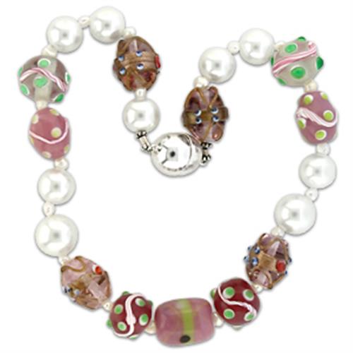 LO1186 - Silver Brass Necklace with Synthetic Acrylic in Multi Color-0