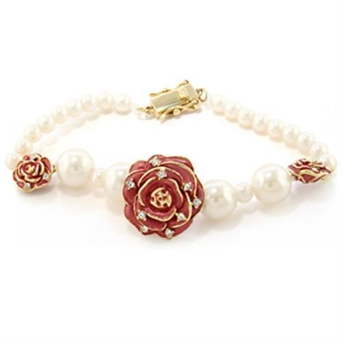 LO1188 - Gold Brass Bracelet with Semi-Precious Pearl in Citrine Yellow-0