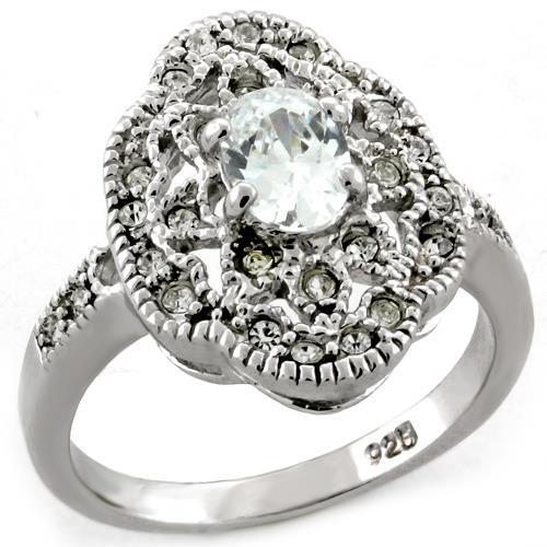 S03818 - Rhodium 925 Sterling Silver Ring with AAA Grade CZ  in Clear-0