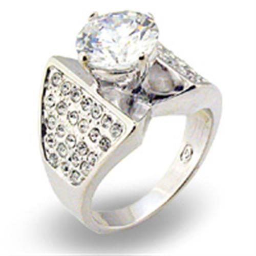 S22110 - Rhodium 925 Sterling Silver Ring with AAA Grade CZ  in Clear-0