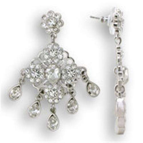 S37110 - Rhodium 925 Sterling Silver Earrings with Top Grade Crystal  in Clear-0