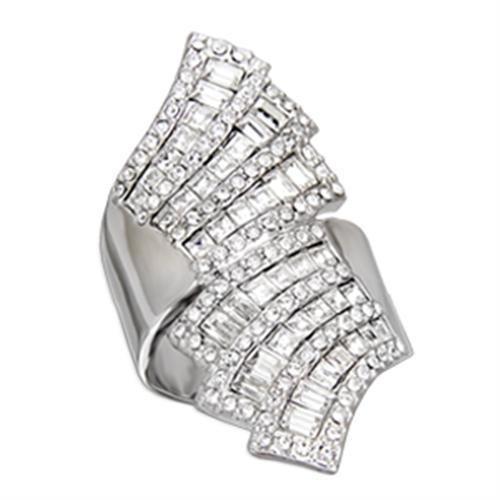 S54918 - Rhodium 925 Sterling Silver Ring with Top Grade Crystal  in Clear-0