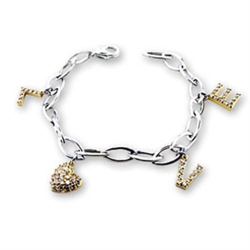 S56206 - Reverse Two-Tone 925 Sterling Silver Bracelet with AAA Grade CZ  in Clear-0