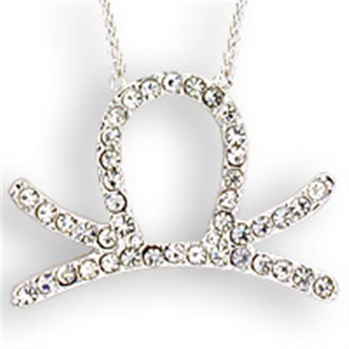 SNK01 - Silver Brass Chain Pendant with Top Grade Crystal  in Clear-0