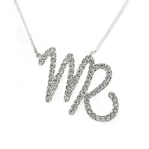SNK03 - Silver Brass Chain Pendant with Top Grade Crystal  in Clear-0