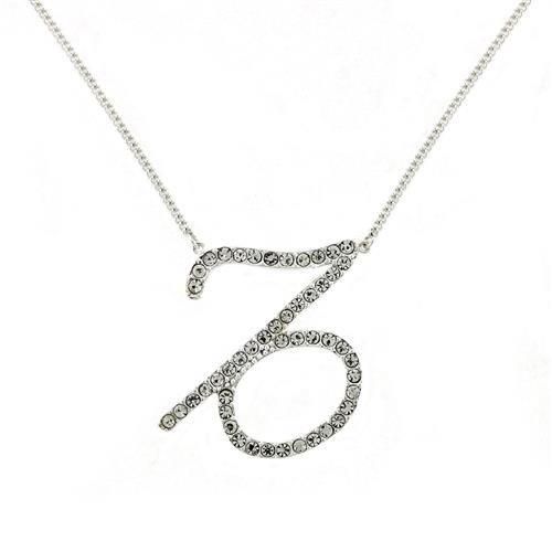 SNK04 - Silver Brass Chain Pendant with Top Grade Crystal  in Clear-0